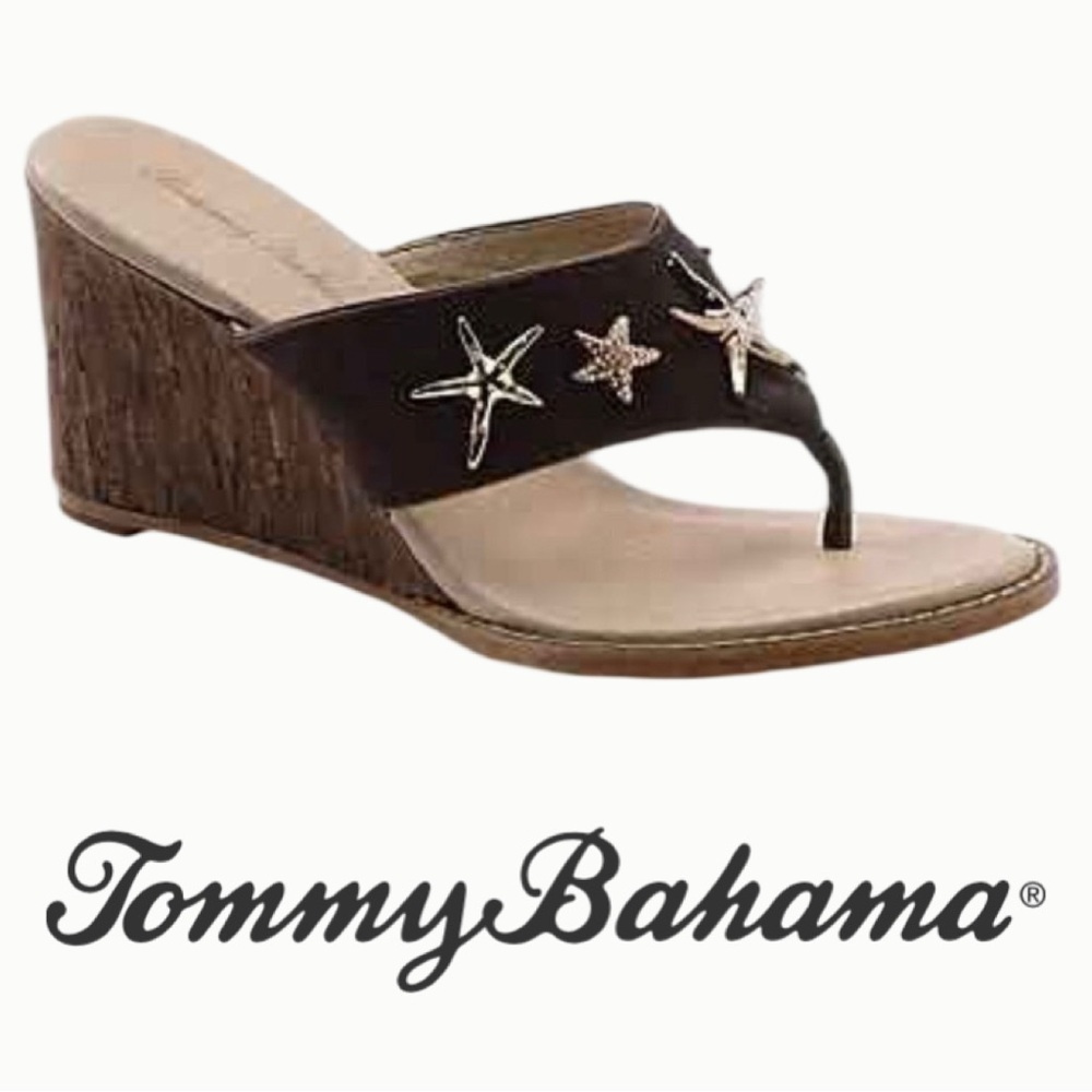Tommy Bahama Brown Wedge Sandals with Starfish Accents